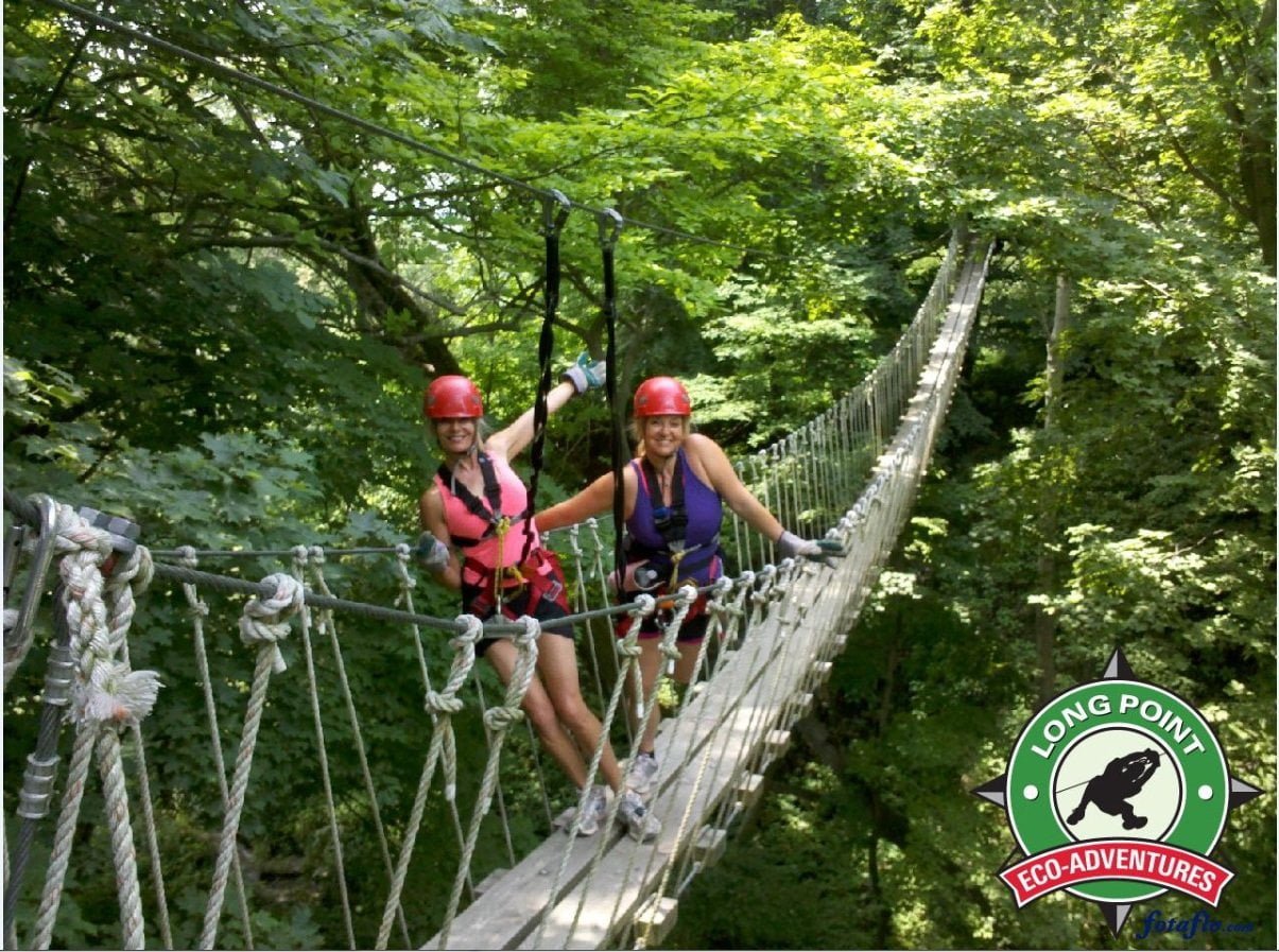 Zip lining and rappelling at Long Point Eco-Adventures followed by a luxurious lunch and beautiful wine tasting at Burning Kiln Winery.