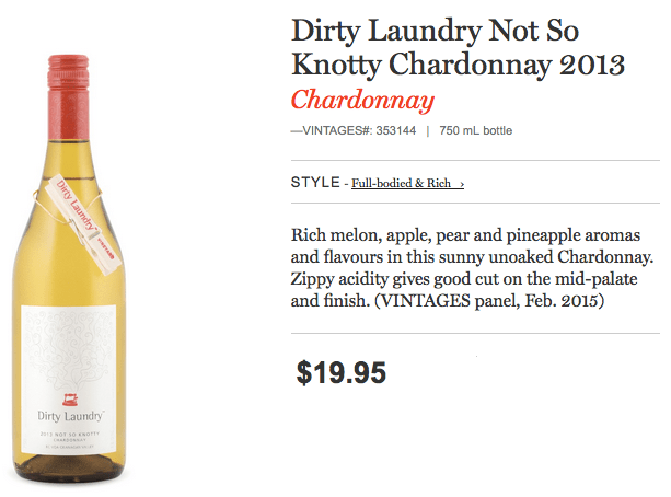 Dirty Laundry Not So Knotty Chardonnay 2013
